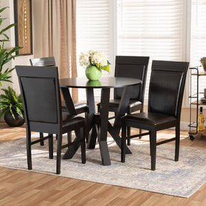 Baxton Studio Baxton Studio Nada Modern 5-Piece Dining Set with Dark Brown Faux Leather Chairs & Geometric Table Design Nada-Dark Brown-5PC Dining Set