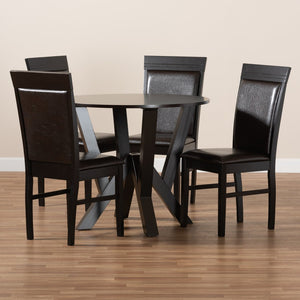 Baxton Studio Baxton Studio Nada Modern 5-Piece Dining Set with Dark Brown Faux Leather Chairs & Geometric Table Design Nada-Dark Brown-5PC Dining Set