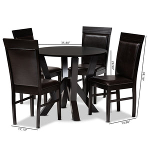 Baxton Studio Baxton Studio Nada Modern 5-Piece Dining Set with Dark Brown Faux Leather Chairs & Geometric Table Design Nada-Dark Brown-5PC Dining Set