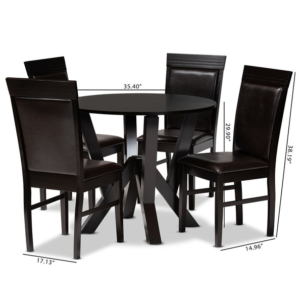 Baxton Studio Baxton Studio Nada Modern 5-Piece Dining Set with Dark Brown Faux Leather Chairs & Geometric Table Design Nada-Dark Brown-5PC Dining Set
