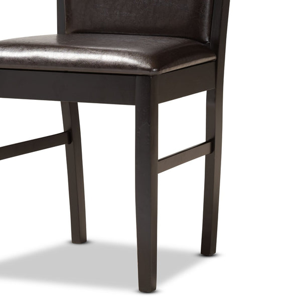Baxton Studio Baxton Ancel 5-Piece Modern Dining Set - Dark Brown Faux Leather Chairs & Round Table for Elegance Ancel-Dark Brown-5PC Dining Set
