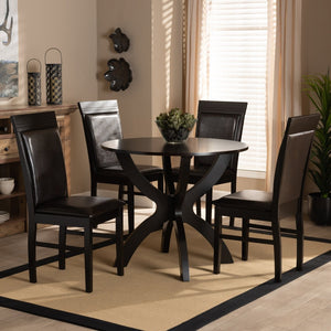 Baxton Studio Baxton Ancel 5-Piece Modern Dining Set - Dark Brown Faux Leather Chairs & Round Table for Elegance Ancel-Dark Brown-5PC Dining Set
