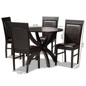 Baxton Studio Baxton Ancel 5-Piece Modern Dining Set - Dark Brown Faux Leather Chairs & Round Table for Elegance Ancel-Dark Brown-5PC Dining Set
