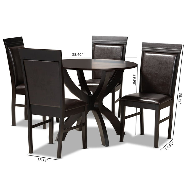 Baxton Studio Baxton Ancel 5-Piece Modern Dining Set - Dark Brown Faux Leather Chairs & Round Table for Elegance Ancel-Dark Brown-5PC Dining Set
