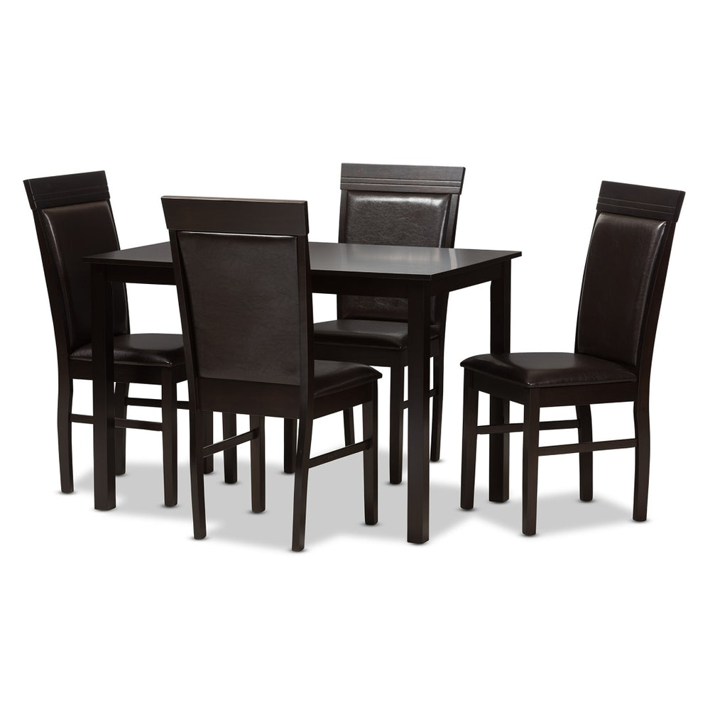 Baxton Studio Baxton Studio 5-Piece Modern Dining Set: Dark Brown Faux Leather & Rubberwood for Chic Spaces RH131C-Dark Brown Dining Set