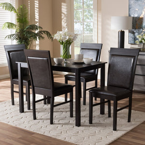 Baxton Studio Baxton Studio 5-Piece Modern Dining Set: Dark Brown Faux Leather & Rubberwood for Chic Spaces RH131C-Dark Brown Dining Set