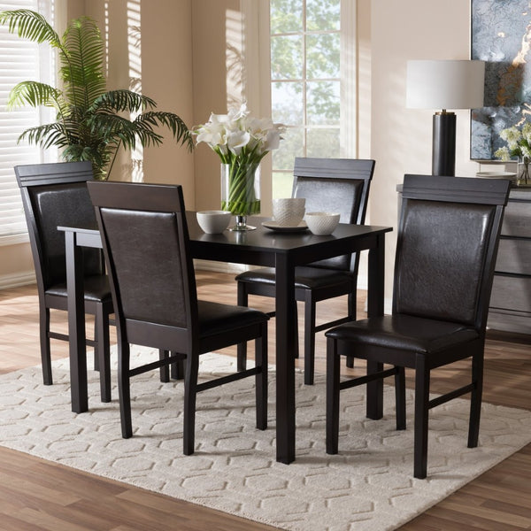 Baxton Studio Baxton Studio 5-Piece Modern Dining Set: Dark Brown Faux Leather & Rubberwood for Chic Spaces RH131C-Dark Brown Dining Set