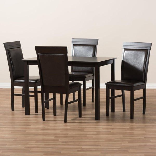 Baxton Studio Baxton Studio 5-Piece Modern Dining Set: Dark Brown Faux Leather & Rubberwood for Chic Spaces RH131C-Dark Brown Dining Set