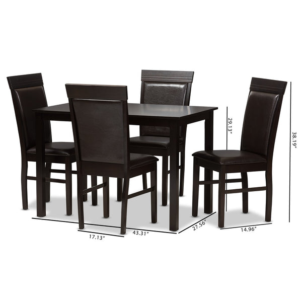 Baxton Studio Baxton Studio 5-Piece Modern Dining Set: Dark Brown Faux Leather & Rubberwood for Chic Spaces RH131C-Dark Brown Dining Set
