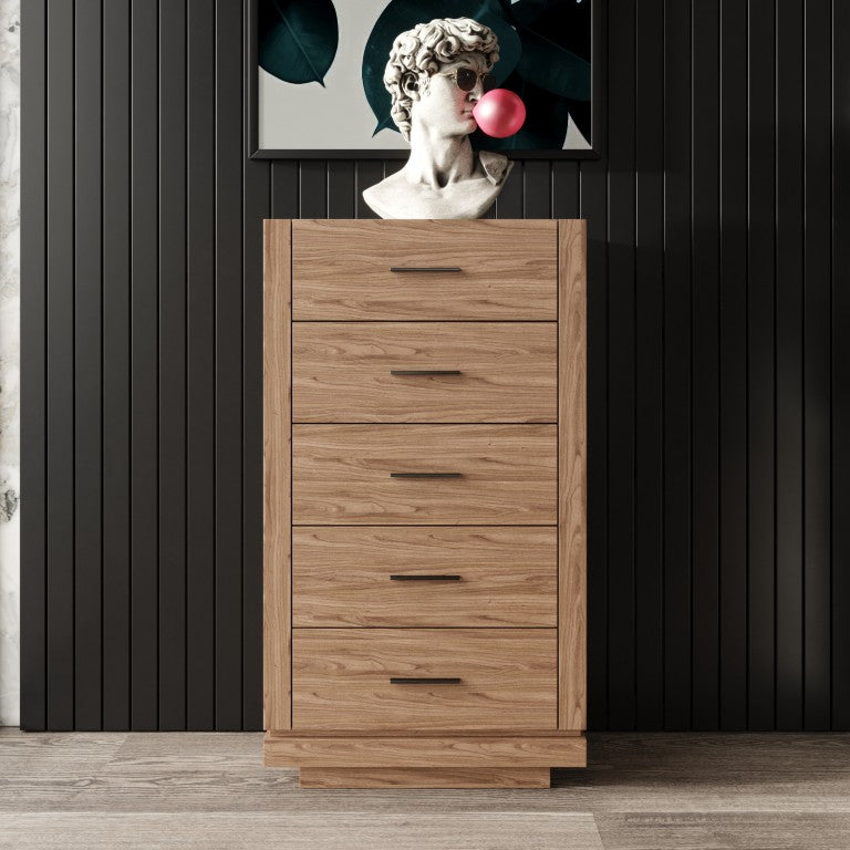 VIG Furniture Bailey- Modern Walnut Chest With 5 Drawers, Walnut Veneer, Tempered Glass Top & Black Metal Handles VGHB-EM112W-W