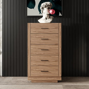 VIG Furniture Bailey- Modern Walnut Chest With 5 Drawers, Walnut Veneer, Tempered Glass Top & Black Metal Handles VGHB-EM112W-W