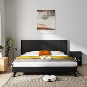 English Elm Wood Fluted Wingback Queen Headboard Wall Mounted Walnut Farmhouse Bedroom Accent W3520P327614