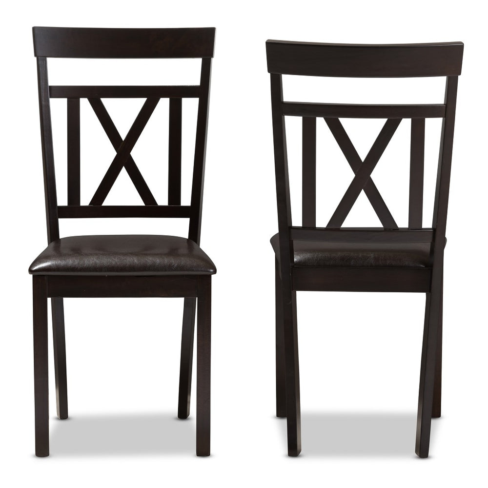 Baxton Studio Baxton Studio Rosie Dining Chair Set of 2 - Modern X-Back Design in Dark Brown Faux Leather Upholstery RH123C-Dark Brown-DC