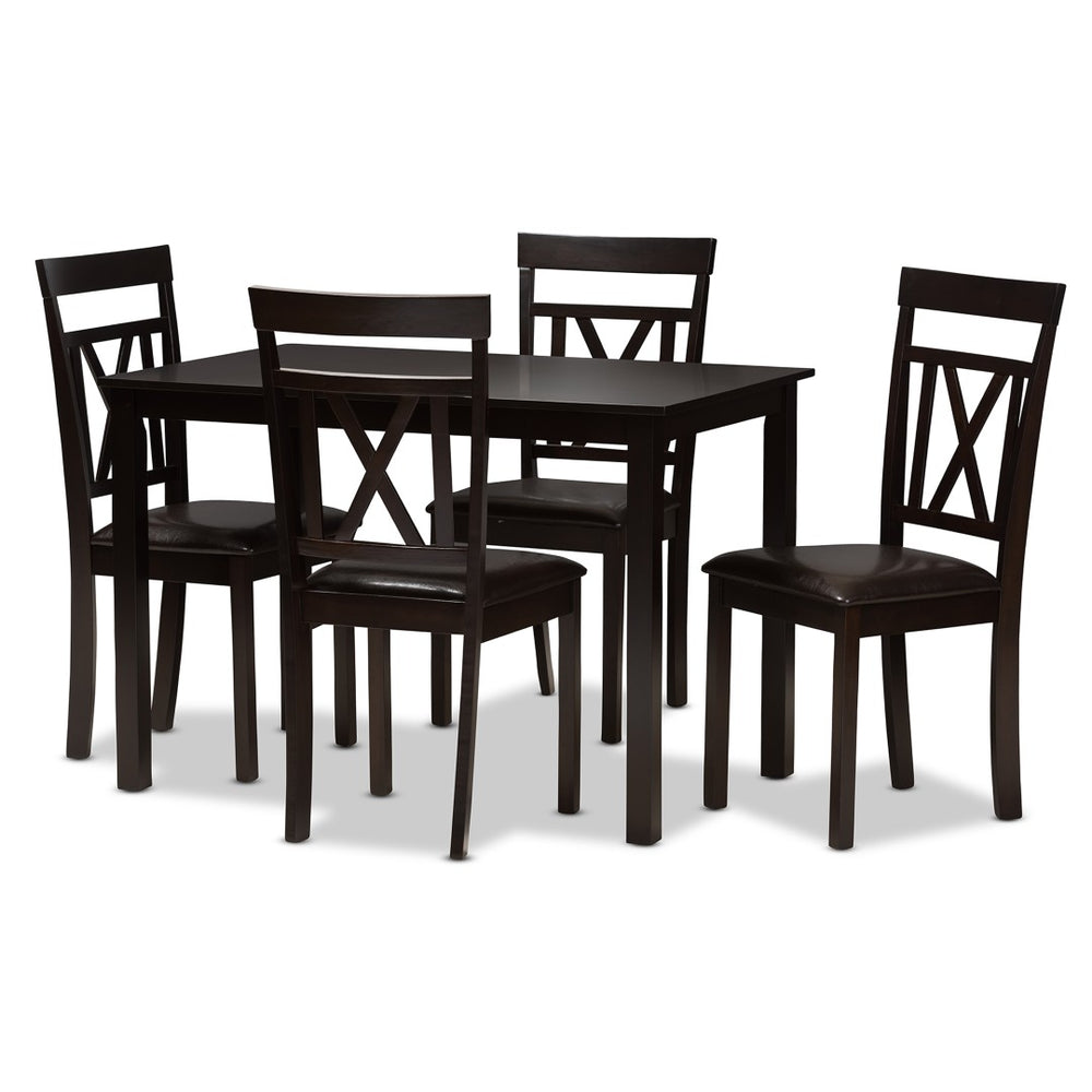 Baxton Studio Baxton Studio Rosie 5-Piece Modern Dining Set with Dark Brown Faux Leather & X-Back Chairs RH123C-Dark Brown Dining Set
