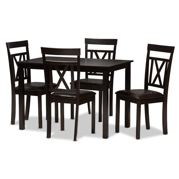 Baxton Studio Baxton Studio Rosie 5-Piece Modern Dining Set with Dark Brown Faux Leather & X-Back Chairs RH123C-Dark Brown Dining Set