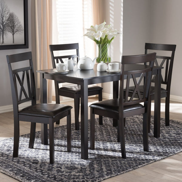 Baxton Studio Baxton Studio Rosie 5-Piece Modern Dining Set with Dark Brown Faux Leather & X-Back Chairs RH123C-Dark Brown Dining Set