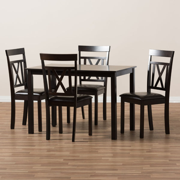 Baxton Studio Baxton Studio Rosie 5-Piece Modern Dining Set with Dark Brown Faux Leather & X-Back Chairs RH123C-Dark Brown Dining Set