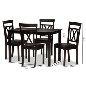 Baxton Studio Baxton Studio Rosie 5-Piece Modern Dining Set with Dark Brown Faux Leather & X-Back Chairs RH123C-Dark Brown Dining Set
