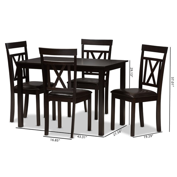 Baxton Studio Baxton Studio Rosie 5-Piece Modern Dining Set with Dark Brown Faux Leather & X-Back Chairs RH123C-Dark Brown Dining Set