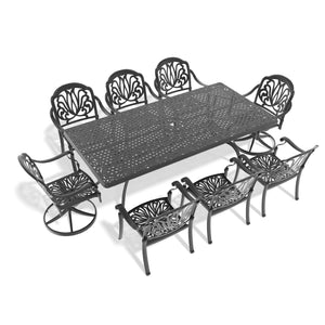 English Elm 9-Piece All-Weather Cast Aluminum Dining Set With 2 Swivel Chairs & 6 Cushioned Dining Chairs W1710S00477