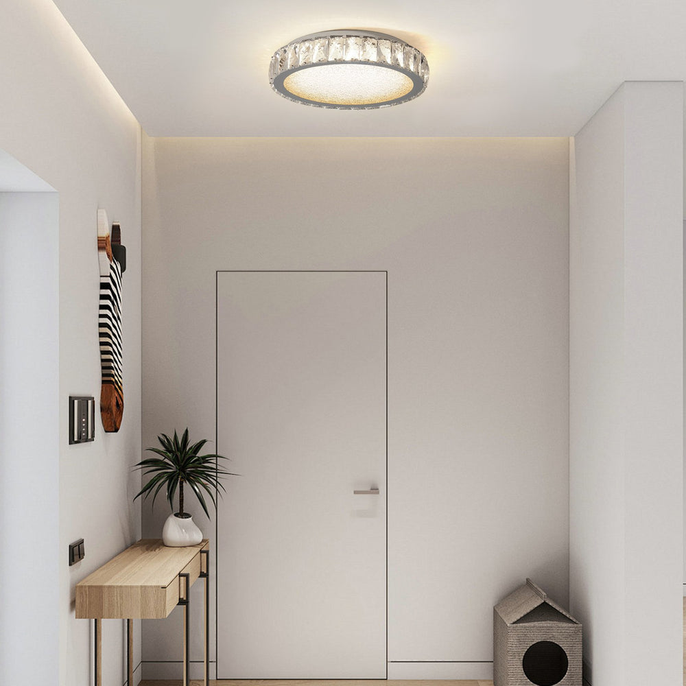 English Elm Crystal 13.8" LED Flush Mount Ceiling Light, 38W Dimmable Crystal Metal Fixture, 1271LM, 3K-5K W2312P374965