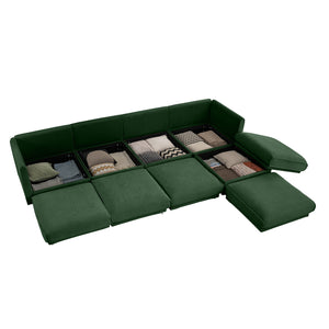 English Elm Modular 4-Seat L-Shaped Sofa With Storage, Ergonomic Comfort, And Stylish Green Chenille Upholstery W714S01064