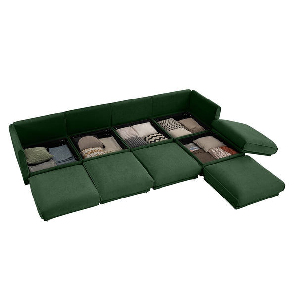 English Elm Modular 4-Seat L-Shaped Sofa With Storage, Ergonomic Comfort, And Stylish Green Chenille Upholstery W714S01064