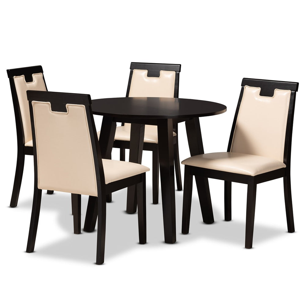 Baxton Studio Baxton Ryan Modern 5-Piece Dining Set - Beige Faux Leather & Dark Brown Wood, Stylish Comfort! Ryan-Dark Brown/Beige-5PC Dining Set