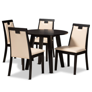 Baxton Studio Baxton Ryan Modern 5-Piece Dining Set - Beige Faux Leather & Dark Brown Wood, Stylish Comfort! Ryan-Dark Brown/Beige-5PC Dining Set