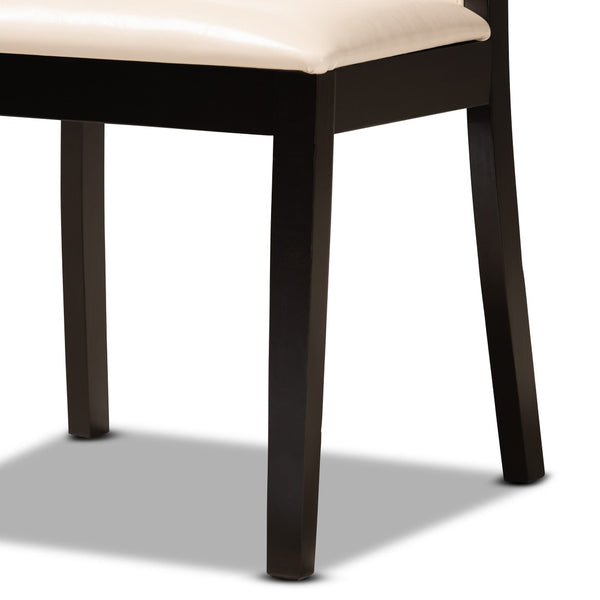 Baxton Studio Baxton Ryan Modern 5-Piece Dining Set - Beige Faux Leather & Dark Brown Wood, Stylish Comfort! Ryan-Dark Brown/Beige-5PC Dining Set