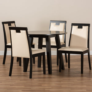 Baxton Studio Baxton Ryan Modern 5-Piece Dining Set - Beige Faux Leather & Dark Brown Wood, Stylish Comfort! Ryan-Dark Brown/Beige-5PC Dining Set