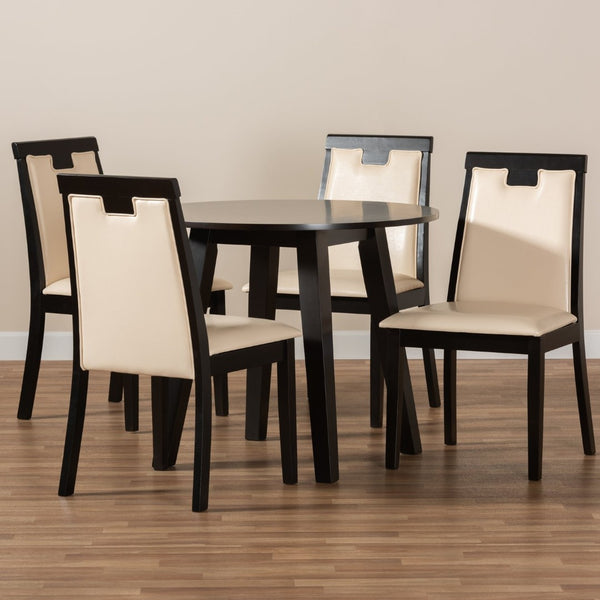 Baxton Studio Baxton Ryan Modern 5-Piece Dining Set - Beige Faux Leather & Dark Brown Wood, Stylish Comfort! Ryan-Dark Brown/Beige-5PC Dining Set