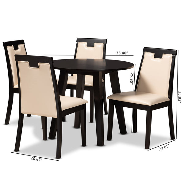 Baxton Studio Baxton Ryan Modern 5-Piece Dining Set - Beige Faux Leather & Dark Brown Wood, Stylish Comfort! Ryan-Dark Brown/Beige-5PC Dining Set