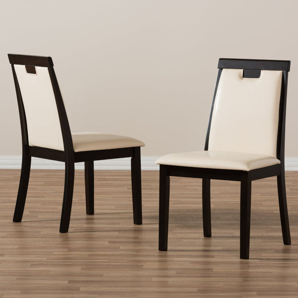 Baxton Studio Baxton Studio Evelyn Dining Chair Set of 2 - Modern Beige Faux Leather with Dark Brown Finish RH5998C-Dark Brown/Beige-DC