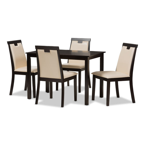 Baxton Studio Baxton Studio 5-Piece Modern Beige Faux Leather Dining Set with Dark Brown Finish for Elegant Spaces RH5998C-Dark Brown/Beige Dining Set