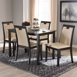 Baxton Studio Baxton Studio 5-Piece Modern Beige Faux Leather Dining Set with Dark Brown Finish for Elegant Spaces RH5998C-Dark Brown/Beige Dining Set