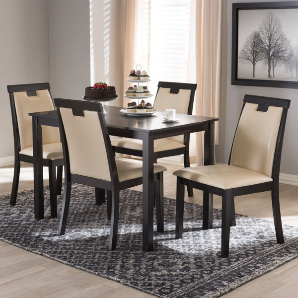 Baxton Studio Baxton Studio 5-Piece Modern Beige Faux Leather Dining Set with Dark Brown Finish for Elegant Spaces RH5998C-Dark Brown/Beige Dining Set
