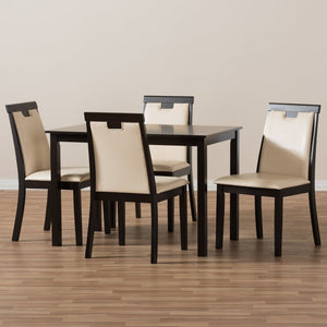 Baxton Studio Baxton Studio 5-Piece Modern Beige Faux Leather Dining Set with Dark Brown Finish for Elegant Spaces RH5998C-Dark Brown/Beige Dining Set