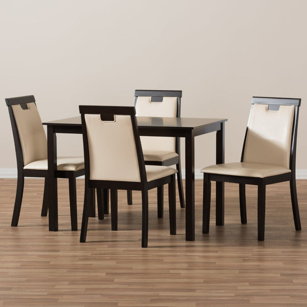 Baxton Studio Baxton Studio 5-Piece Modern Beige Faux Leather Dining Set with Dark Brown Finish for Elegant Spaces RH5998C-Dark Brown/Beige Dining Set