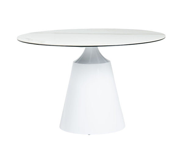 VIG Furniture Edith Modern Round White Ceramic Dining Table With Marble-Look Top & White Metal Pedestal, Seats 4 VGNSGD8744-W-DT