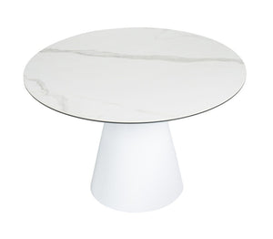 VIG Furniture Edith Modern Round White Ceramic Dining Table With Marble-Look Top & White Metal Pedestal, Seats 4 VGNSGD8744-W-DT