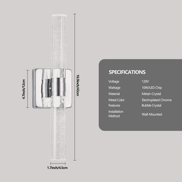 English Elm 17"(H) Contemporary Crystal Wall Light with Bubble Accents, 2-Light LED Sconce for Modern Spaces Chrome W1340P225796