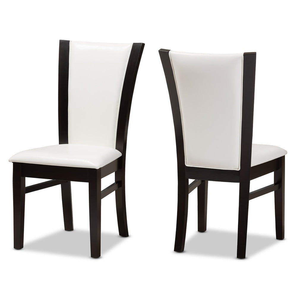 Baxton Studio Baxton Adley Modern Dining Chair Set of 2 - Stylish White Faux Leather with Dark Brown Frame, Ergonomic Comfort RH5510C-Dark Brown/White-DC