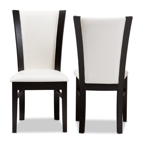 Baxton Studio Baxton Adley Modern Dining Chair Set of 2 - Stylish White Faux Leather with Dark Brown Frame, Ergonomic Comfort RH5510C-Dark Brown/White-DC