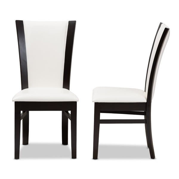 Baxton Studio Baxton Adley Modern Dining Chair Set of 2 - Stylish White Faux Leather with Dark Brown Frame, Ergonomic Comfort RH5510C-Dark Brown/White-DC