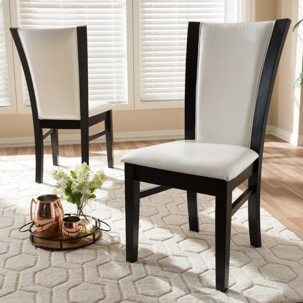 Baxton Studio Baxton Adley Modern Dining Chair Set of 2 - Stylish White Faux Leather with Dark Brown Frame, Ergonomic Comfort RH5510C-Dark Brown/White-DC