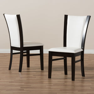 Baxton Studio Baxton Adley Modern Dining Chair Set of 2 - Stylish White Faux Leather with Dark Brown Frame, Ergonomic Comfort RH5510C-Dark Brown/White-DC