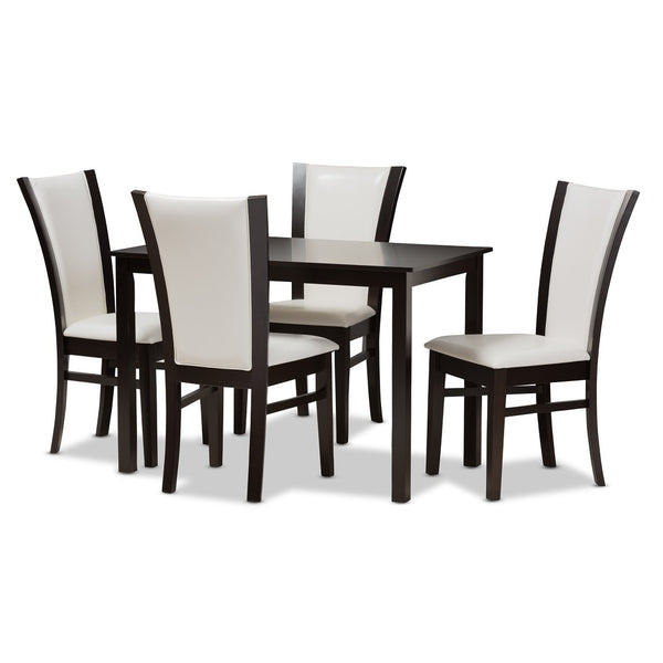 Baxton Studio Baxton Studio Adley 5-Piece Modern Dining Set with Dark Brown Finish & White Faux Leather Seats RH5510C-Dark Brown/White Dining Set
