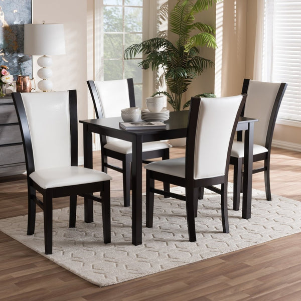 Baxton Studio Baxton Studio Adley 5-Piece Modern Dining Set with Dark Brown Finish & White Faux Leather Seats RH5510C-Dark Brown/White Dining Set