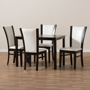 Baxton Studio Baxton Studio Adley 5-Piece Modern Dining Set with Dark Brown Finish & White Faux Leather Seats RH5510C-Dark Brown/White Dining Set